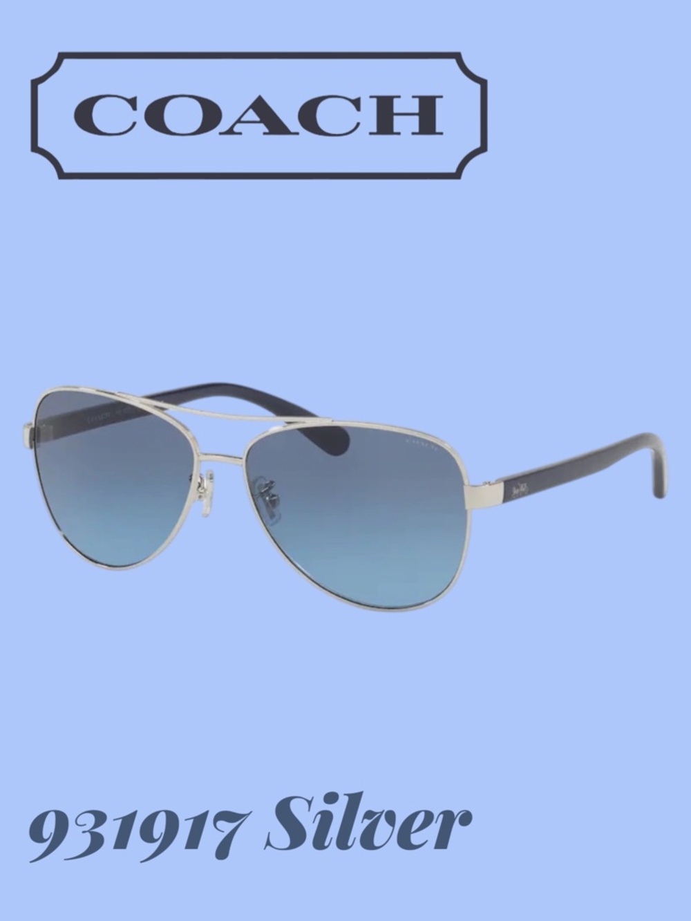 Coach HC 7077 (L1015) 931917 Sliver 58 14 140 2N Blue Aviator Sunglasses - Picture 10 of 10